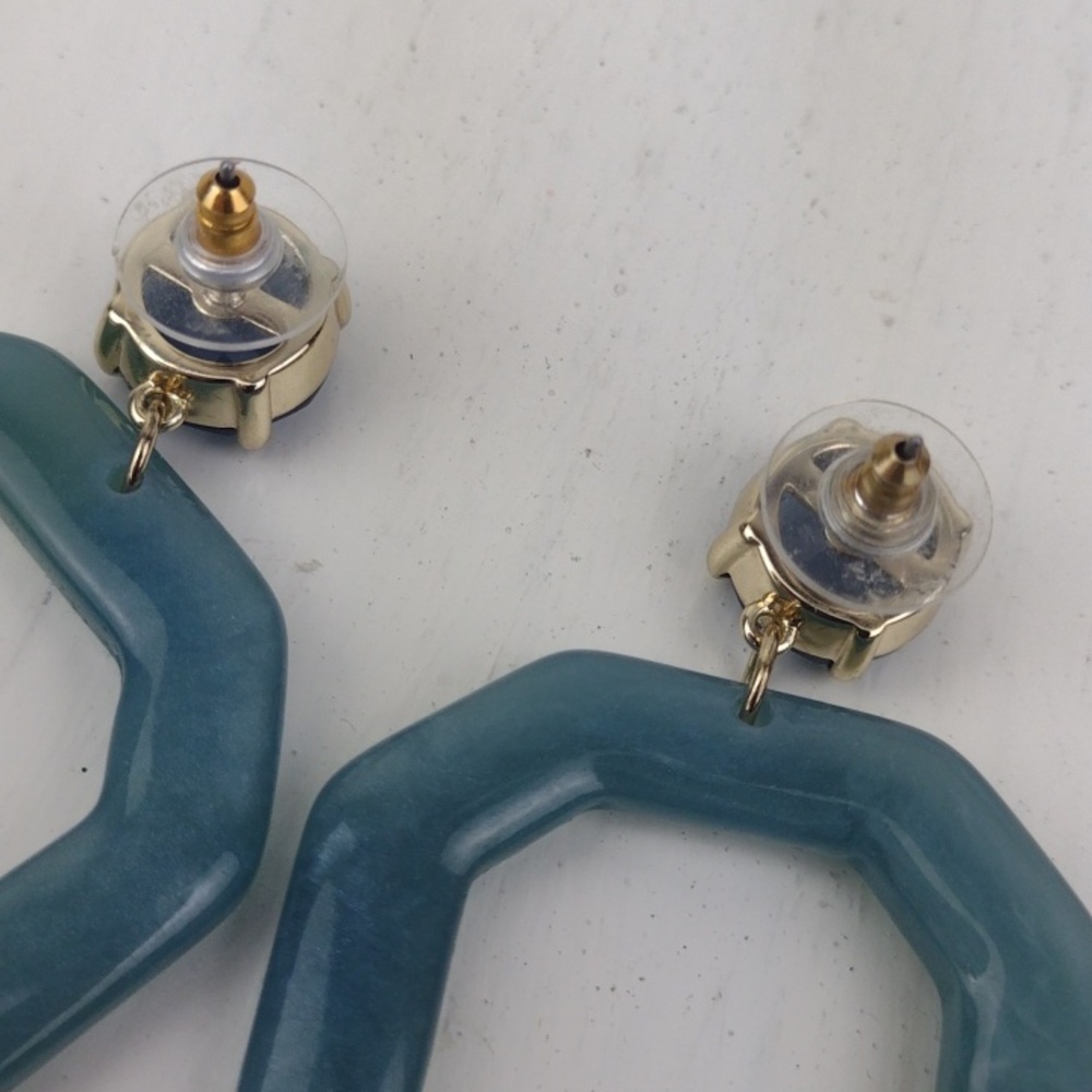 Teal Geometric Lucite Like Faceted Blue Gem Gorgeous Drop Earrings - Picture 6 of 8